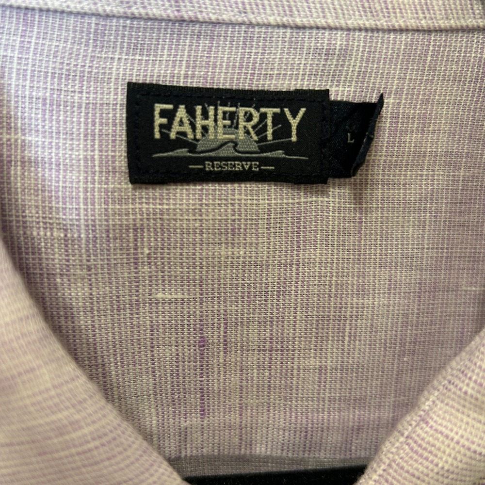 Faherty Reserve Shirt Large Lavender 100% Linen Long Sleeve Button Down - Picture 3 of 6